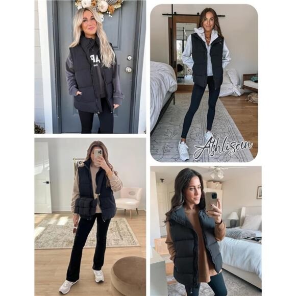 Womens Zip Up Puffer Vest Stand Collar Sleeveless Padded Jacket Coat - Picture 5 of 7